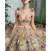 跨境欧美亚马逊独立站女装立体花朵时尚刺绣花包臀性感连衣裙