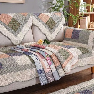黑凤梨全棉田园拼块布艺，沙发垫绗缝工艺防滑加厚四季通用沙发巾