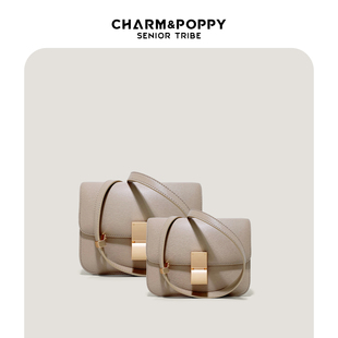 CHARMPOPPY 高级时尚真皮box豆腐差小方包复古单肩斜挎包包女