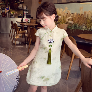 女童新中式旗袍裙子夏装，2024洋气儿童改良盘扣，超仙汉服连衣裙