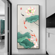 荷花九鱼鱼diy数字油画填充填色油彩画入户玄关，过道挂画手绘油画