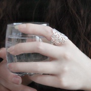 纯银镂空复古夸张开口戒指女气质加大码银饰，女生食指个性指环