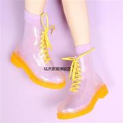 透明雨鞋水晶果冻鞋平底马丁雨靴时尚防水防滑鞋糖果色水鞋
