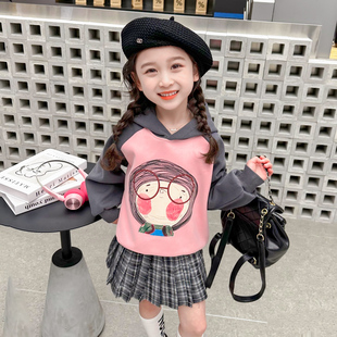 女童卫衣春秋装中小童洋气时髦衣服儿童卡通可爱长袖连帽上衣