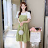 牛油果绿色小个子连衣裙女夏季韩系法式浪漫假两件吊带短裙子