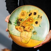 梵高油画装饰盘子美式陶瓷摆件赏盘客厅电视柜向日葵复古莫奈摆盘