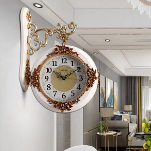 时尚客厅双面静音挂钟，复古创意简约时钟现代北欧两面数字石英钟表