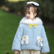2023冬季女童加绒加厚保暖外套甜美可爱兔耳朵儿童小女孩上衣