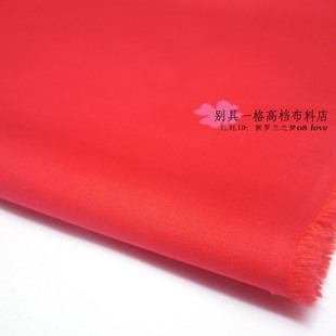 j-984春秋正红色衬衫，布料亮红纯色纯棉弹力，府绸大红色连衣裙面料