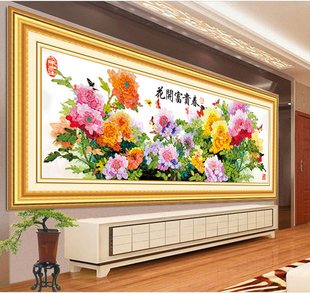丝带绣花开富贵春牡丹，图中国风立体绣彩印客厅大挂画