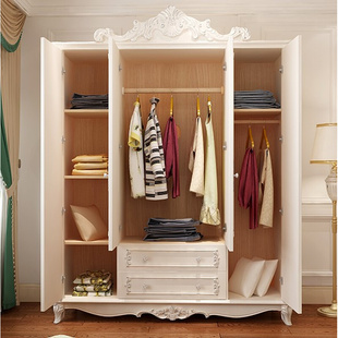 欧式衣柜卧室三四五门组合收纳柜经济型推拉门白色实木大衣橱家用