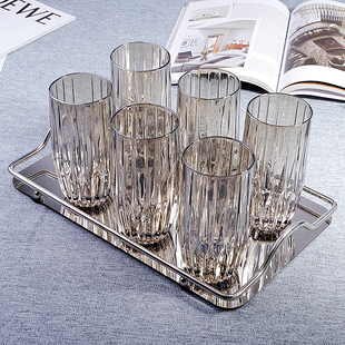 高颜值水晶玻璃杯子耐热喝水杯具创意，家用客厅轻奢水杯托盘套装
