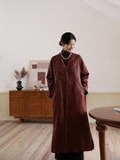布小匠原创设计冬季新中式香云纱长款外套显瘦高喜婆婆加厚风衣
