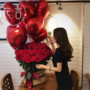 520情人节专属礼物红玫瑰心型气球抱抱桶鲜花上海同城速递
