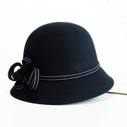 女士帽子冬季时尚潮英伦，复古盆帽蝴蝶结，小礼帽秋冬大檐帽羊毛毡帽