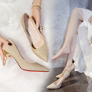 结婚鞋子新娘鞋婚鞋女细跟成人，礼配礼服旗袍白色婚纱的伴娘高跟鞋