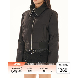 野生zerocircle黑卡其色短款棉服，女冬季小众韩系宽松翻领加厚外套