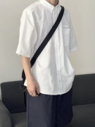 阿xian日系落肩宽松短袖，白衬衫休闲纯色，夏季衬衣青年学生衣服