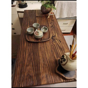 老榆木茶桌风化木板原木吧台桌复古老榆木实木圆桌餐桌老门板茶桌