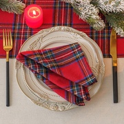 圣诞节大红格子桌旗新年喜庆餐垫隔热垫布艺条纹，复古桌布背景装饰