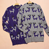浅灰色紫色卡通小鹿满印圆领棉线打底毛衣160-165-170
