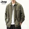 jeep吉普长袖衬衫男士春季潮牌翻领工装衬衣，纯色休闲夹克外套男装