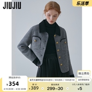 jiujiu法式撞色翻领小香风，羊毛短外套女冬季高级感气质双面呢外套