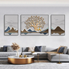 现代简约客厅装饰画发财树，沙发背景墙挂画大气高档三联画墙面壁画