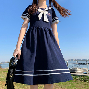 12-15岁女大童海军领连衣裙夏装，14小学生日系，宽松jk中长裙子