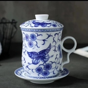 景德镇茶杯陶瓷过滤带盖带托泡茶杯家用办公杯水杯青花瓷会议