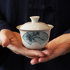 手工浮雕青花盖碗景德镇草木灰，功夫茶具陶瓷元宝喝茶碗，家用奉茶碗