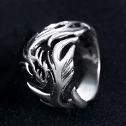 中国风个性复古龙纹可调节戒指，男时尚钛钢，戒子食指指环开口指环潮