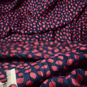 韩国进口藏蓝底红叶提花色织缎条雪纺布料 柔软垂感好 连衣裙衬衣