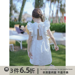 史豌豆(史豌豆)女童连衣裙，2023夏季儿童，白色公主裙女宝宝法式甜美裙子