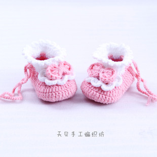 手工编织婴儿宝宝毛线鞋，男女秋冬软底鞋0-1岁系带成品鞋