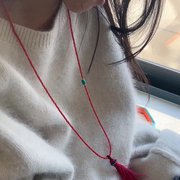 新中式本命年毛衣链天然南红玛瑙2mm极细小米珠绿松石多圈项链女