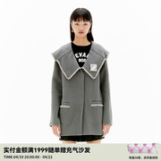 REVAN芮范冬季设计师款高级感钻边娃娃领大衣RU90302051