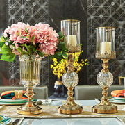 定制轻奢欧式金色水晶玻璃花瓶插花装饰品餐桌客厅台面电视柜烛台