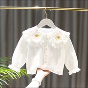 2024春装女宝宝婴幼儿小童韩版双层蕾丝花边领衬衫打底衫上衣