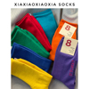 满五双韩国进口女袜秋季棉袜纯色束腰中筒女士袜