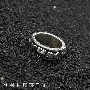 小丹丹流行首饰指环，s925纯银复古做旧男女同款转动骷髅戒指