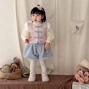 唐装套装婴儿衣服女宝宝冬装，公主中国风，冬季马甲两件套新年装拜年