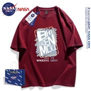 NASA联名夏季纯棉短袖t恤男女款美式重磅宽松五分袖情侣上衣服衫