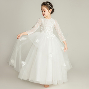 儿童礼服公主裙女童婚纱白色，花童长裙蓬蓬纱裙，钢琴演出表演服洋气