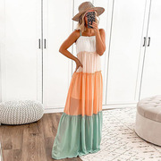 2022春季外贸女装 ebay速卖通无袖吊带拼接色连衣裙长裙