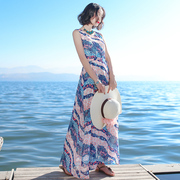 2024夏季女装系带显瘦无袖雪纺连衣裙波西米亚，长裙超仙沙滩裙