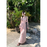 外卖到了粉色际遇吊带连衣裙蛋糕裙夏季显瘦长裙海边度假风