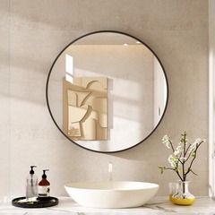 化妆镜浴室镜铝合金镜子圆镜子挂镜墙镜子浴室卫生间装饰带置物架