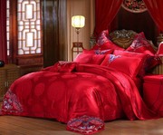 水星家纺婚庆床品大红六十件套刺绣结婚纯棉多件套1.8m2.0m床