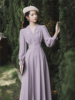 2021春秋法式伴娘礼服，紫色日常小众，连衣裙小个子长袖平时可穿